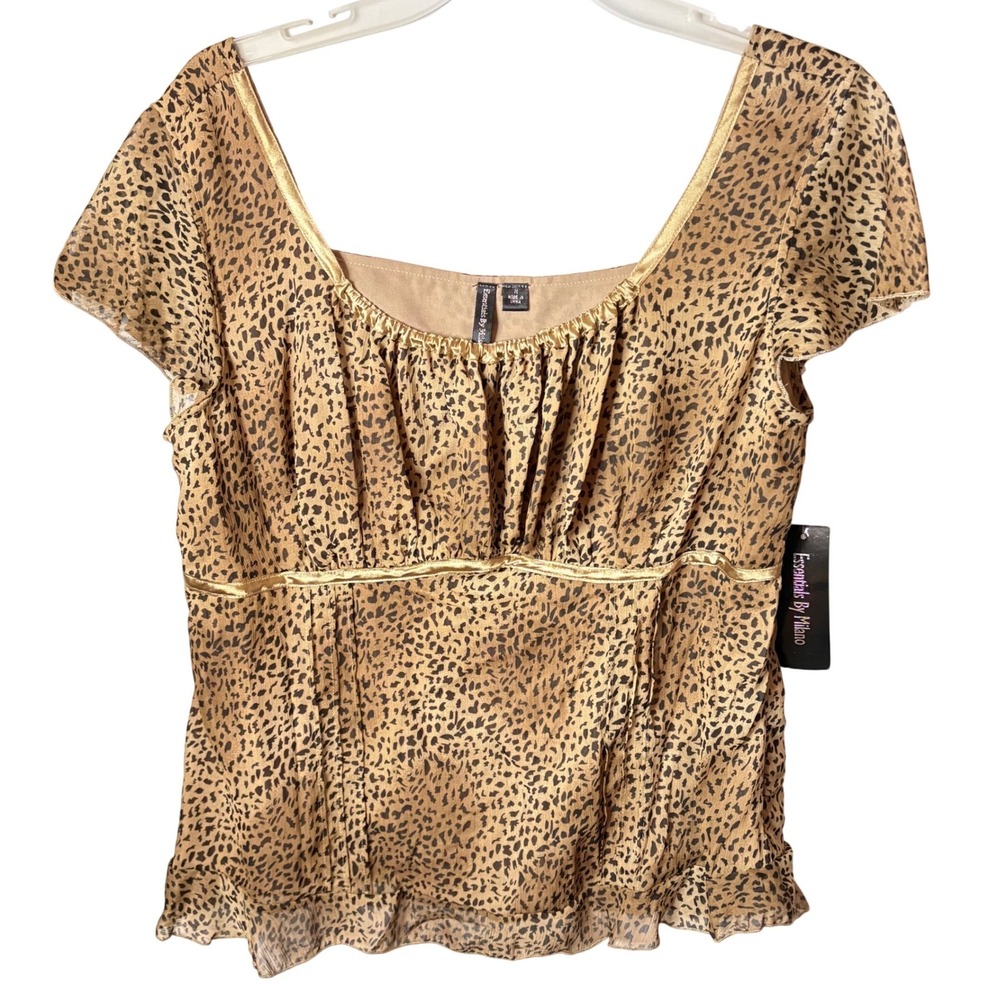 Essentials By Milano Blouse Womens M NWT Leopard Print Brown 90s Y2K Style